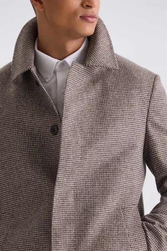 Kulrang Comfort Fit Barberi yoqali katakli naqshli junli kaşmir palto - 3