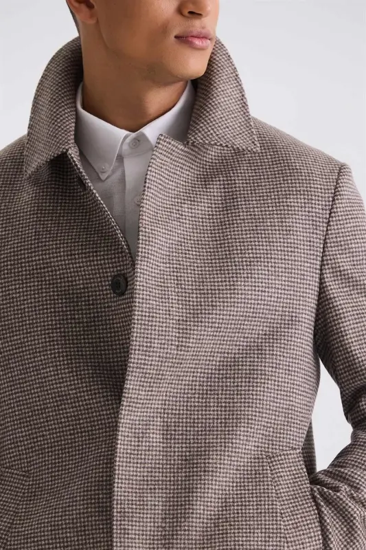Kulrang Comfort Fit Barberi yoqali katakli naqshli junli kaşmir palto - 3