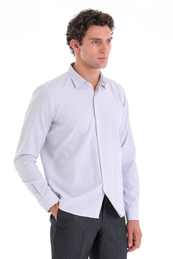 Kulrang Comfort Fit chiziqli paxtali Slim yoqali uzun qisma - 1