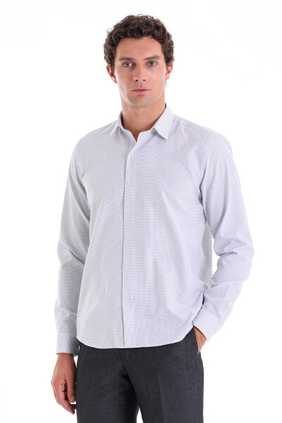 Kulrang Comfort Fit chiziqli paxtali Slim yoqali uzun qisma - 3
