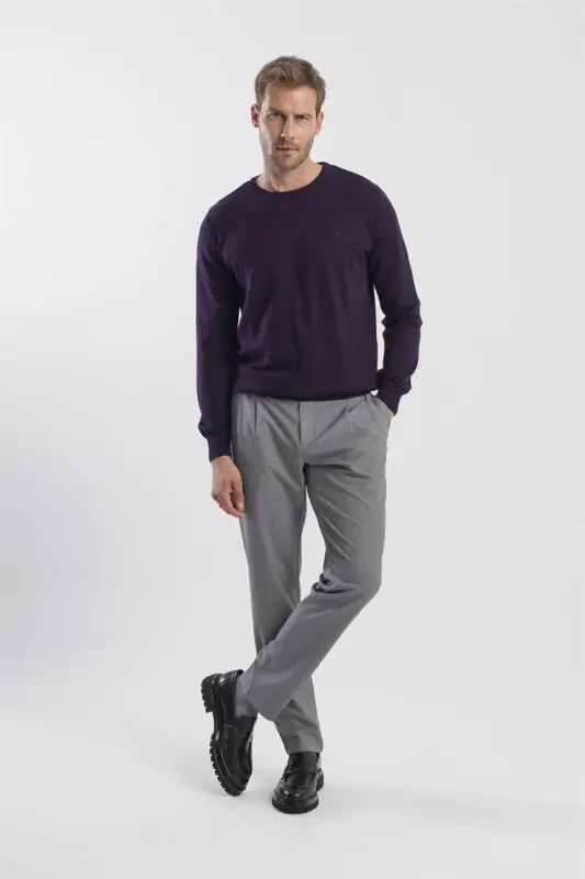 Kulrang Comfort Fit Ikki cho'ntakli qopqoqli pileli yon cho'ntakli shimlar - 2