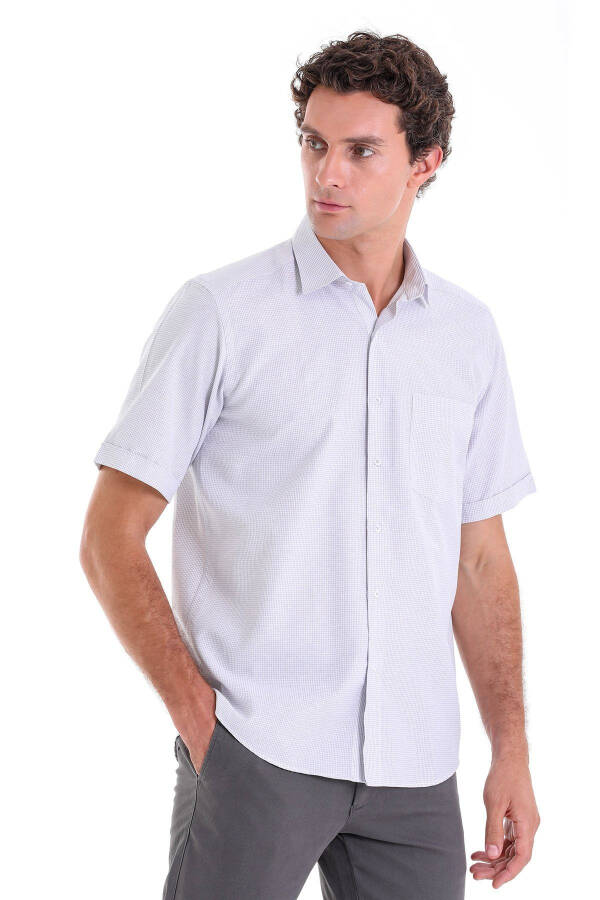 Kulrang Comfort Fit katakli paxtali slim yoqali qisqa yeng - 1