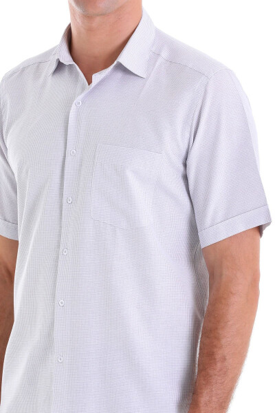 Kulrang Comfort Fit katakli paxtali slim yoqali qisqa yeng - 3