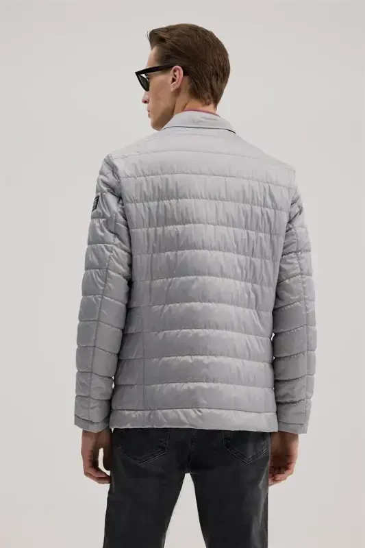 Kulrang Comfort Fit Mono Yoqali Fermuarlı Palto - 4