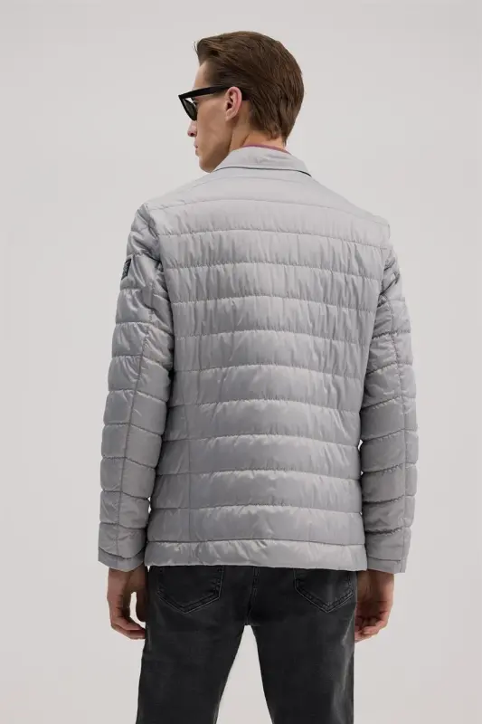 Kulrang Comfort Fit Mono Yoqali Fermuarlı Palto - 4