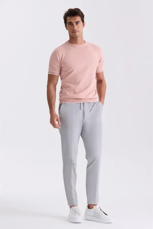 Kulrang Comfort Fit O'zgar o'lchamdagi bel bog'ichli jogger shimlar - 2