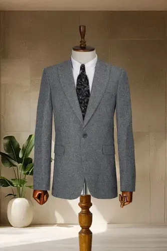 Kulrang italyancha uslubdagi Slim Fit klassik erkaklar blazer ko'ylagi - Kulrang - MODA DİNA (1)