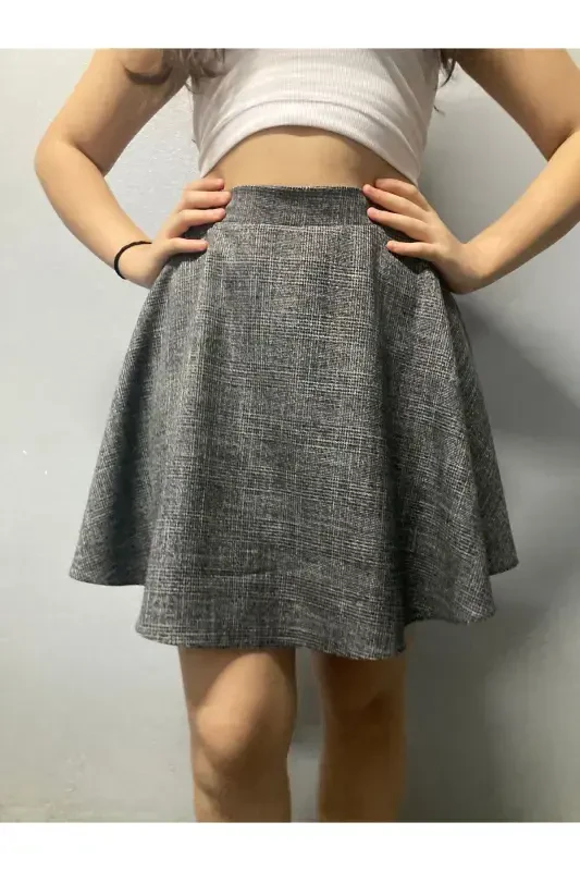 Kulrang katakli mini tekis yubka bolalar-Gr - Modazone