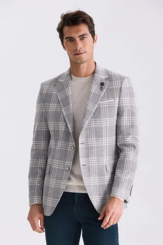 Kulrang klassik bichim katakli mono yoqa jaket - 1