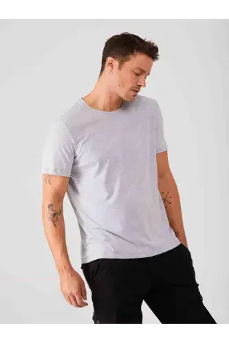 Kulrang Melanj Erkaklar uchun Slim Fit Oddiy Bisiklet Yaka T-shirt - 70953 - 3