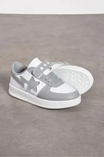 Kulrang-oq Unisex Velcro Sport Qulay va qulay maktab poyafzali-GRi 