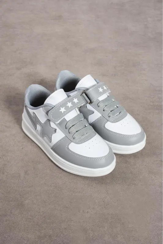Kulrang-oq Unisex Velcro Sport Qulay va qulay maktab poyafzali-GRi - 3
