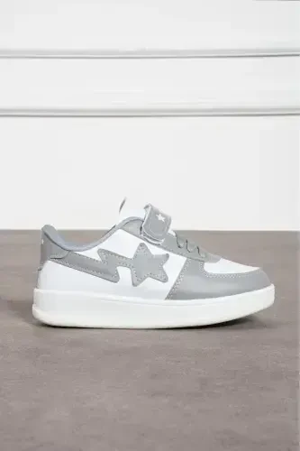 Kulrang-oq Unisex Velcro Sport Qulay va qulay maktab poyafzali-GRi - Modazone (1)