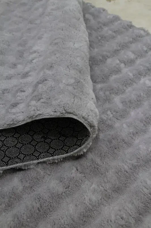 Kulrang Oval Peluş Kabartma Sirpanmaydigan Taglik Nuqta Yuviladigan Salon Yo'lak Mutfak Bolalar Xonasi-Ochiq Kulrang - 4