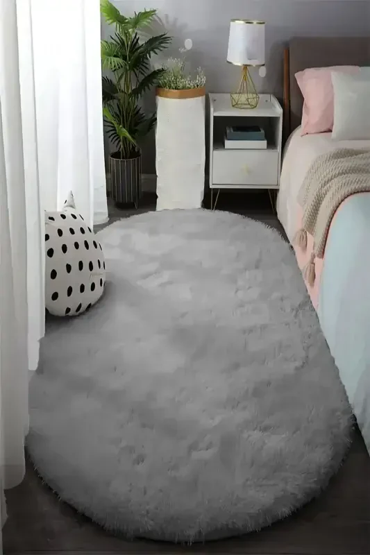 Kulrang Oval Post Gilam Yumshoq Sirpanmaydigan Dot Taglik Antibakterial-Kulrang - 2