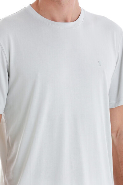 Kulrang Regular Fit tekis velosiped yoqali trikotaj futbolka-kulrang - 5