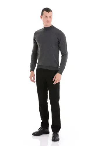 Kulrang Regular Fit tekis yarim balıkçı yoqali jun triko - HATEMOĞLU (1)