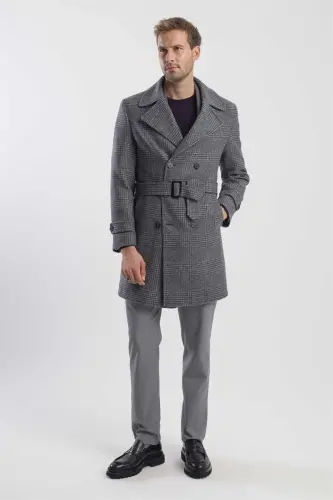 Kulrang Slim Fit Dengizchi Yoqali Karolar Jun Palto - 3