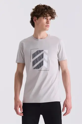 Kulrang slim fit dumaloq yoqa futbolka - 1