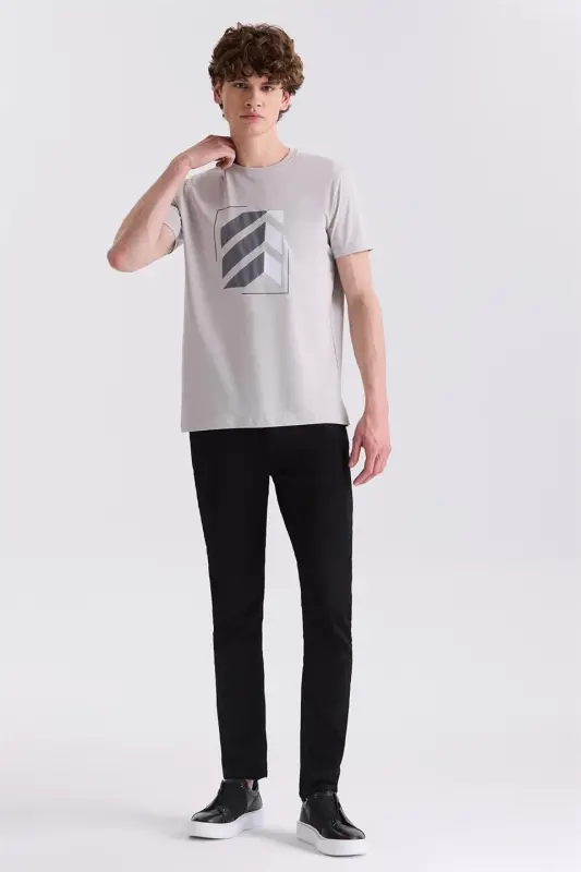 Kulrang slim fit dumaloq yoqa futbolka - 2