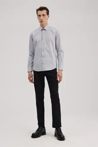Kulrang Slim Fit italyan yoqali klassik galstuk taqiladigan paxta ko'ylak - 1