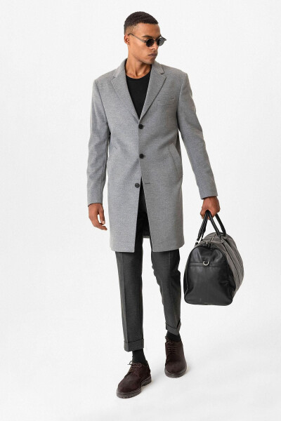 Kulrang Slim Fit Jaket Yoqasi Erkak Paltosi - ANTIOCH (1)