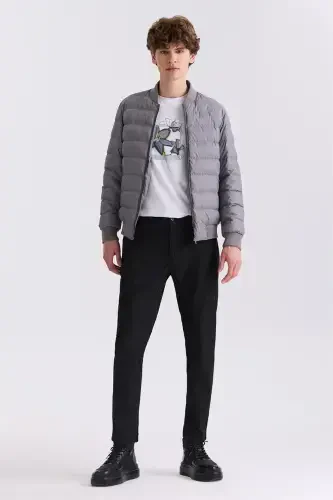 Kulrang Slim Fit Ko'ylak Yaxasi Palto - JAKAMEN (1)