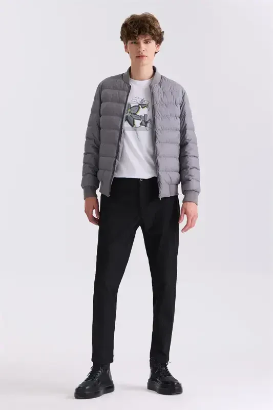 Kulrang Slim Fit Ko'ylak Yaxasi Palto - 2