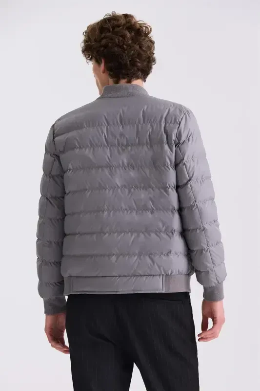 Kulrang Slim Fit Ko'ylak Yaxasi Palto - 4