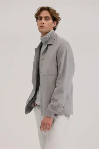 Kulrang Slim Fit Ko'ylak Yoqali Palto - 1