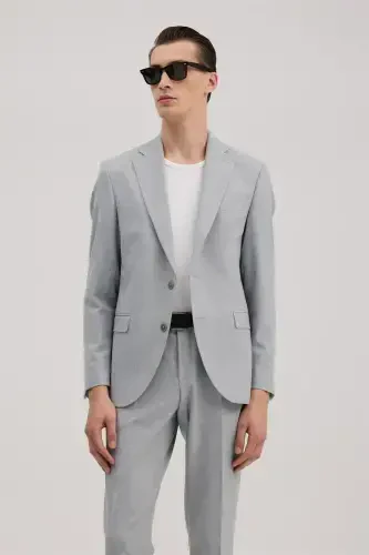 Kulrang Slim Fit Mono Yoqali Kostyum - JAKAMEN (1)