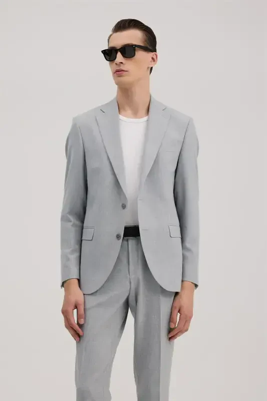 Kulrang Slim Fit Mono Yoqali Kostyum - 2