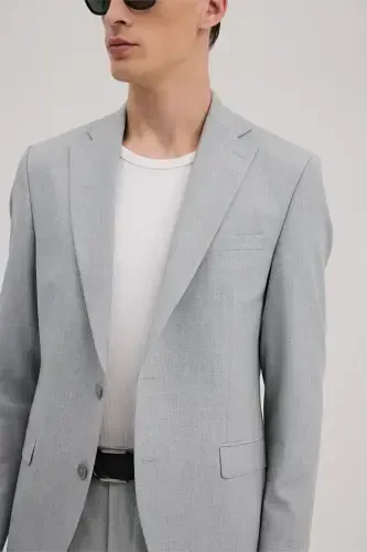 Kulrang Slim Fit Mono Yoqali Kostyum - 3