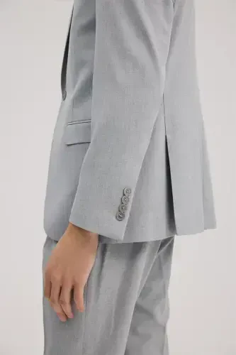 Kulrang Slim Fit Mono Yoqali Kostyum - 4