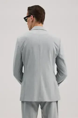 Kulrang Slim Fit Mono Yoqali Kostyum - 5