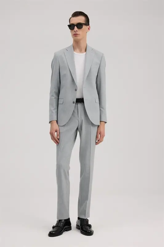Kulrang Slim Fit Mono Yoqali Kostyum - 1