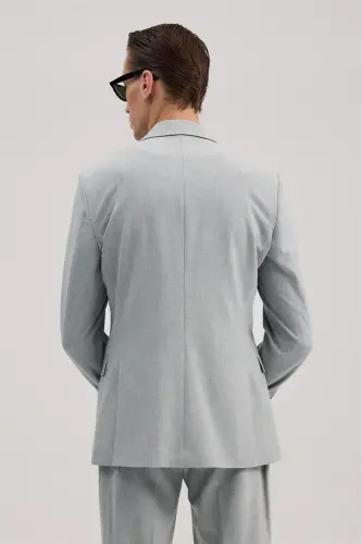 Kulrang Slim Fit Mono Yoqali Kostyum - 5