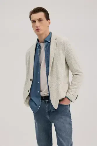 Kulrang Slim Fit Mono Yoqali Naqshli Kurtka - 1