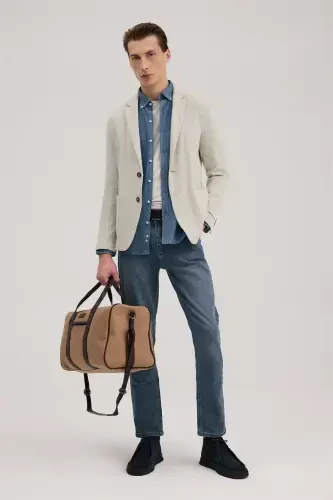 Kulrang Slim Fit Mono Yoqali Naqshli Kurtka - 2