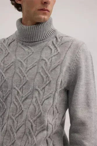 Kulrang Slim Fit To'liq Balikchi Yoqa Trikotaj Ko'ylak - 3