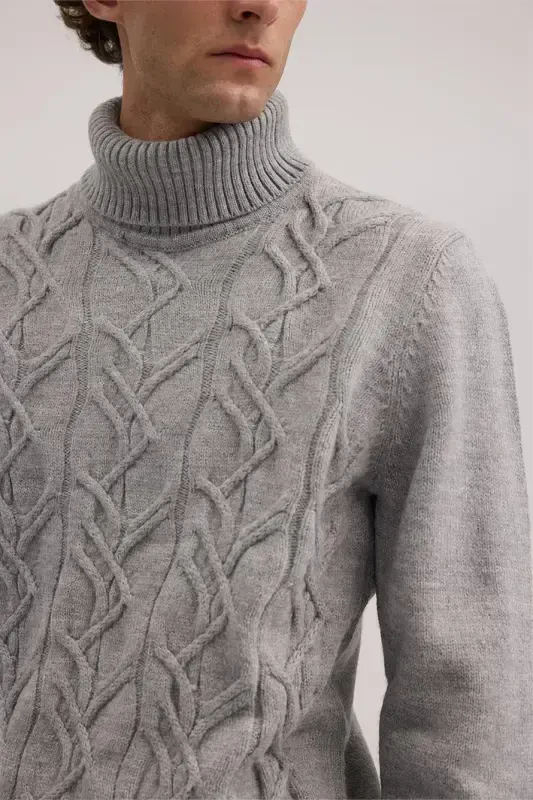 Kulrang Slim Fit To'liq Balikchi Yoqa Trikotaj Ko'ylak - 3