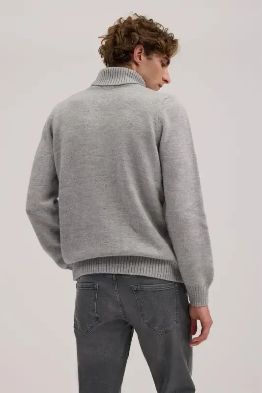 Kulrang Slim Fit To'liq Balikchi Yoqa Trikotaj Ko'ylak - 4