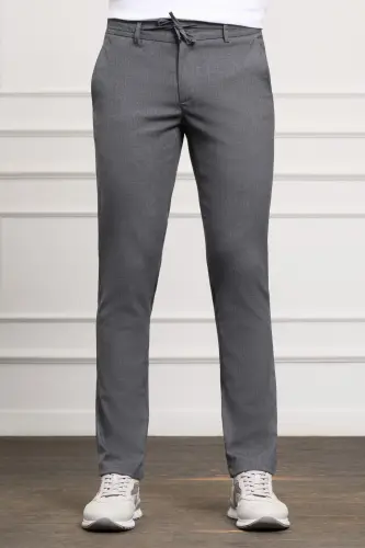 Kulrang Slim Fit Tor Kiyimli Yon cho'ntakli Bog'ichli Jogger Erkak Shim - Kulrang 