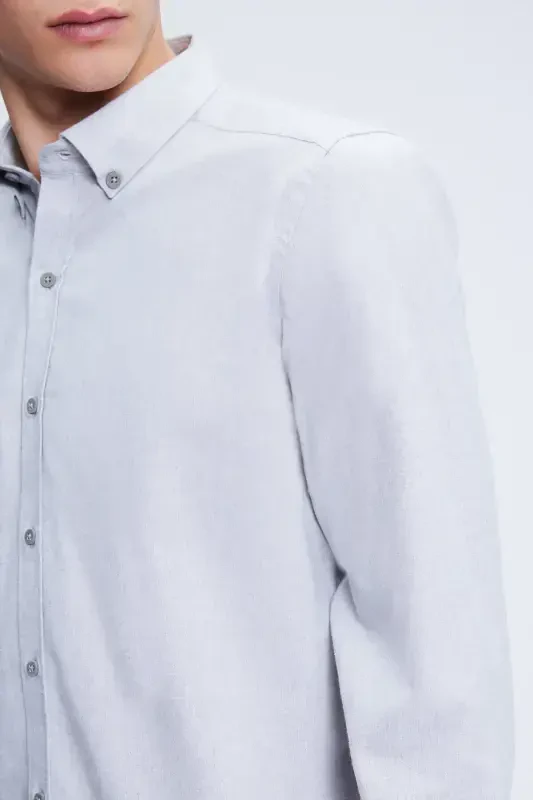 Kulrang Slim Fit uzun yengli tugmachali yoqali paxta ko'ylak - 5