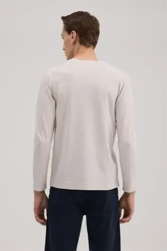 Kulrang Slim Fit Velosiped Bo'yin Rayon Uzun Qisma Asosiy Futbolka - 4