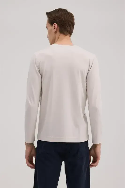 Kulrang Slim Fit Velosiped Bo'yin Rayon Uzun Qisma Asosiy Futbolka - 4