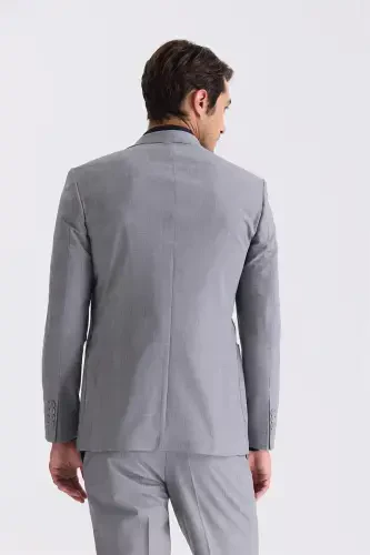 Kulrang Slim Fit Yakasiz Jun Paltosi - 4