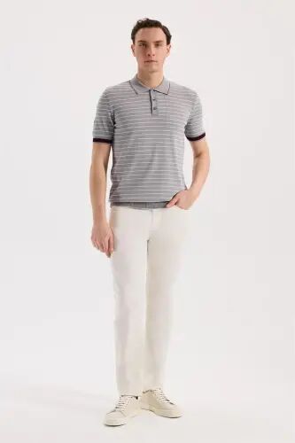 Kulrang Slim Fit Yo‘lli Rayon Polo Yoqali T-Shirt - 2