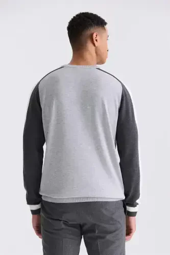 Kulrang Slim Fit Zig'zag detallı Krestik yaka triko kozok - 4