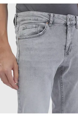 Kulrang tek rangli yupqa o'tirgan denim paxta aralash shim - 4